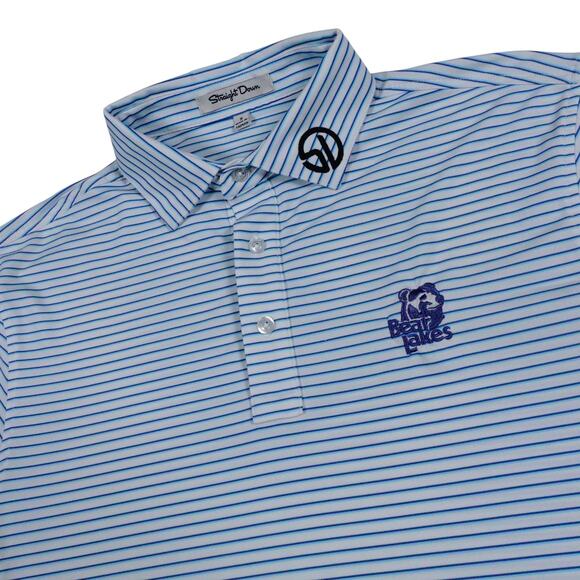 Straight Down Mens Blue Striped EMBROIDERED Golf Polo Shirt Bear Lake Small - Picture 1 of 7